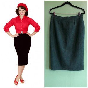 Vivien of Holloway Green Wool Pencil Skirt